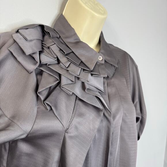Marni Ruffle Pleated Button Front Blouse Taupe Grey Women's Sz 4 - Picture 4 of 14